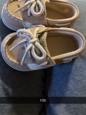 Sperry Kids Tan Patent Boat Shoes with Bow Laces